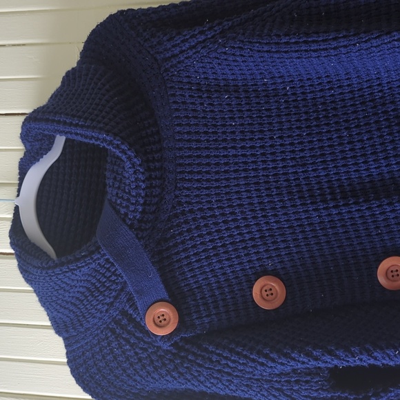 Fishermancore Cable Knit Asymmetrical Cowl Neck Blue Sweater Gracerelle Size XL - Picture 2 of 6